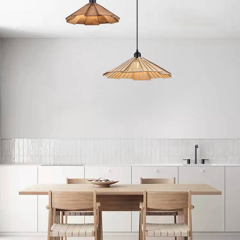 Geometry Shaped Basswood Ceiling Pendant Light Modern Style Hanging Light for Dining Room