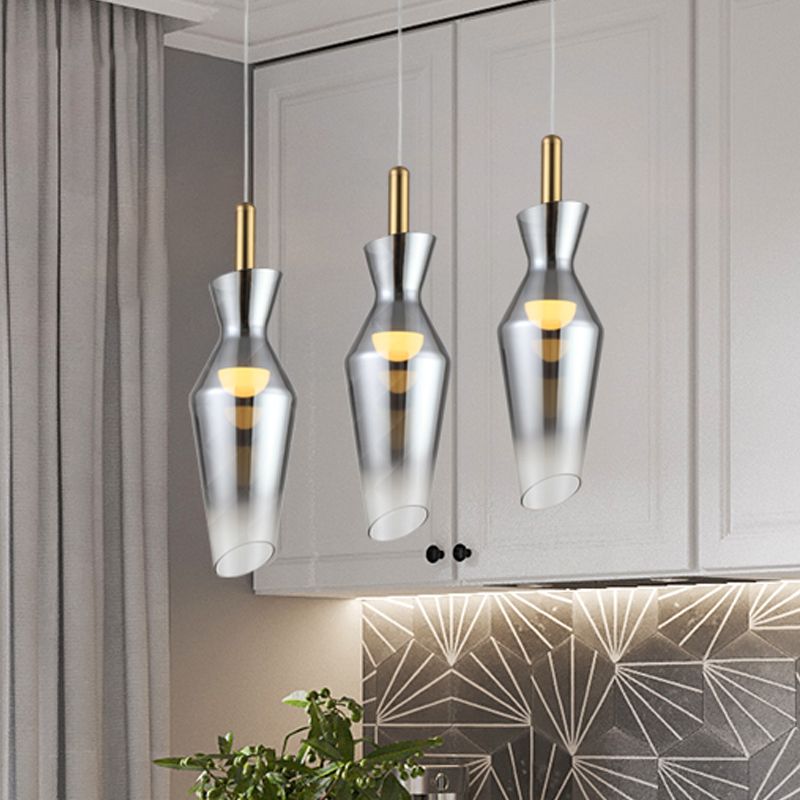 Modernist Urn Shape Hanging Light Kit Smoke Gray Glass Dining Room LED Pendant Lamp Fixture