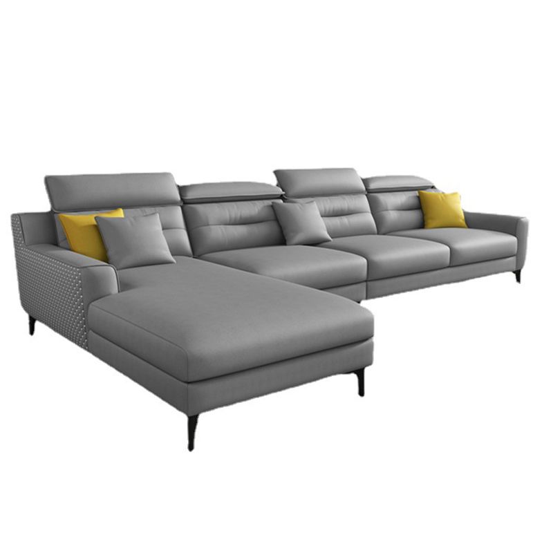 Grey Square Arm Sectional Pillow Back Modern 4-seat Sectional