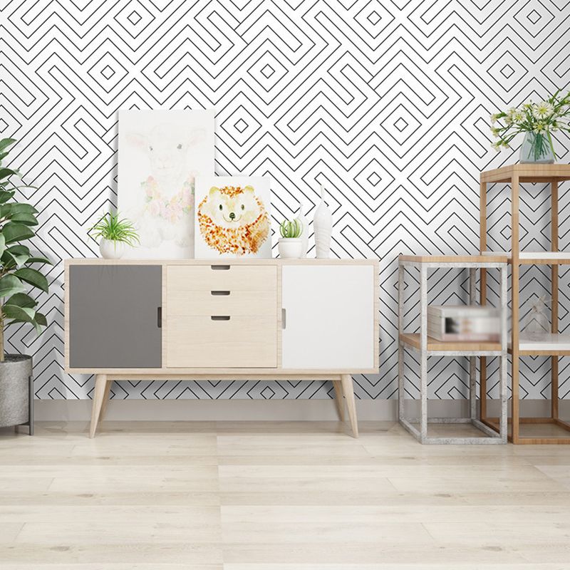 Black-White Linework Maze Wallpaper Temporary Modern Style Living Room Wall Decor, Self-Stick