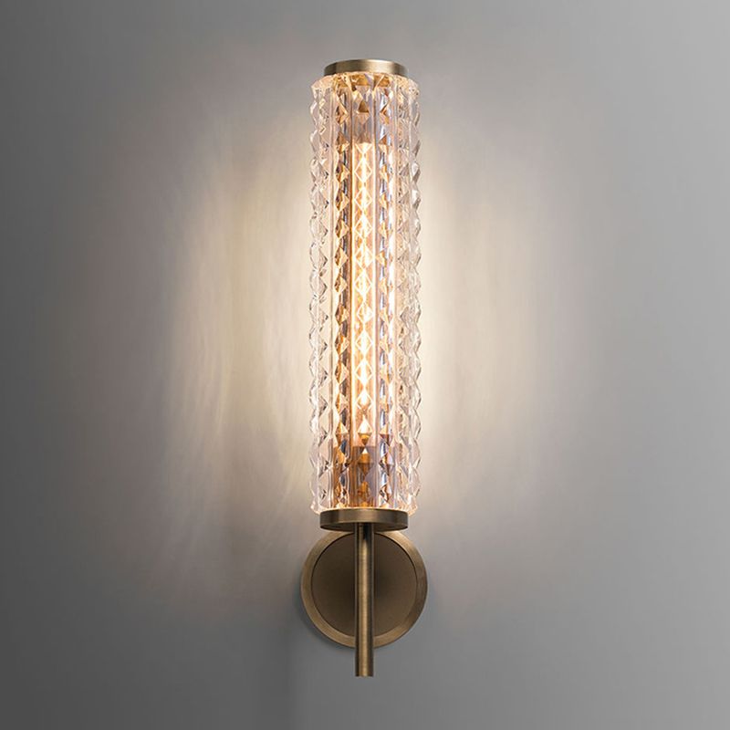 Luces de apliques de vidrio de diamante cilíndrico de 19 "h Post moderna de iluminación de latón de estilo moderno para pasillo de escaleras