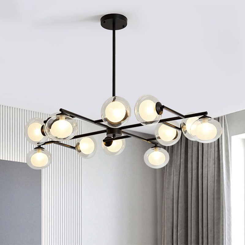 Modern Simple Oval Shade Island Light 8/12 Lights Glass Suspension Light in Black/White