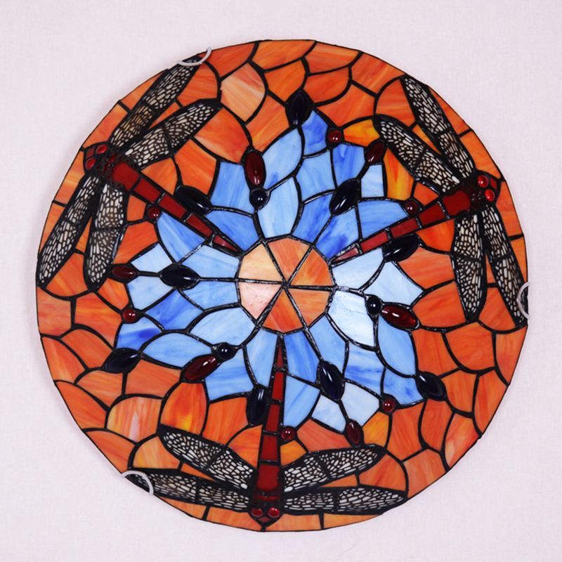 Lood Glas Bowl Flush Mount Licht Tiffany Rustieke Plafond Lamp voor Stair Woonkamer