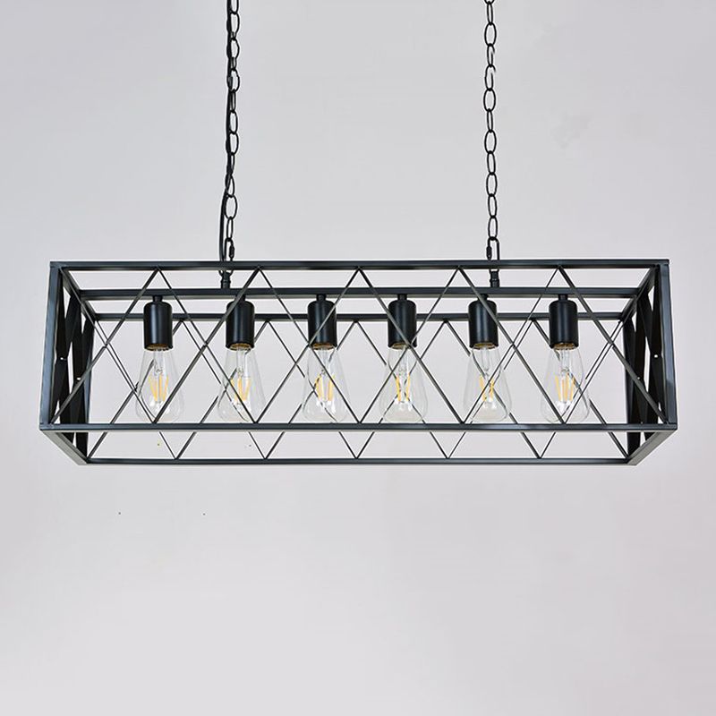 Industrial Rectangular Island Pendant Lights Metal Multiple-Light Island Light Fixtures