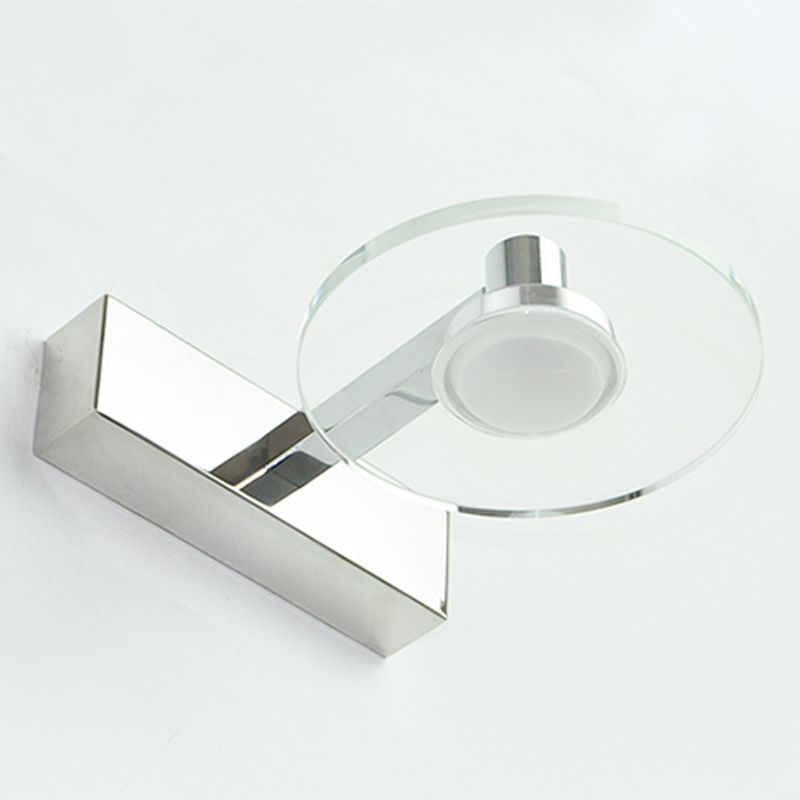 Round Shade 1-Light Wall Sconce Modern Style Crystal Mirror Wall Mount Light Fixture in Silver