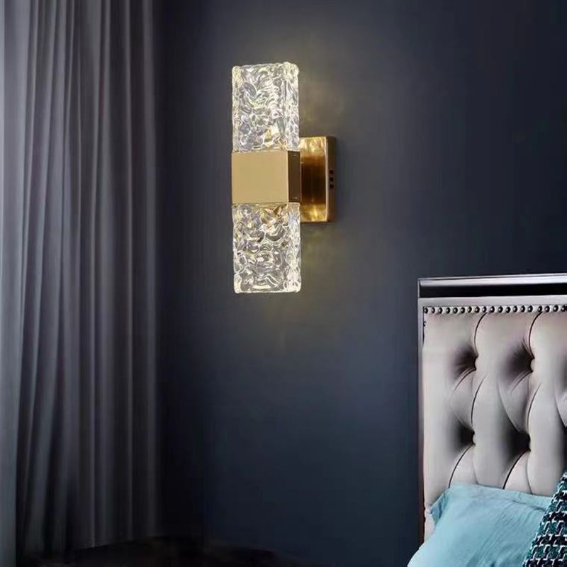 Gold Crystal Block Rectangular Wall Light Modern Wall Sconce for Living Room