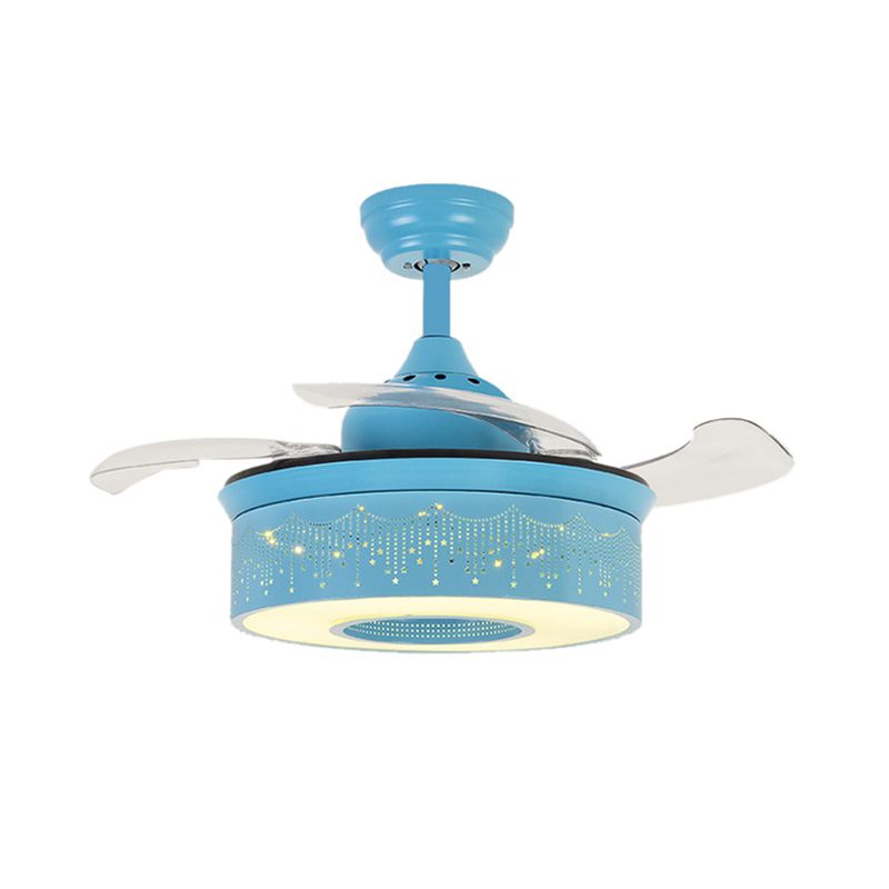 14 "/16,5" W Modern LED Éclairage d'éclairage rose / bleu / vert 4 lames Semi Flush Light avec une teinte acrylique, télécommande