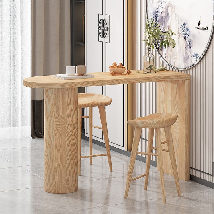 Contemporary Style Wood Bar Table Bistro Bar Desk with Double Pedestal