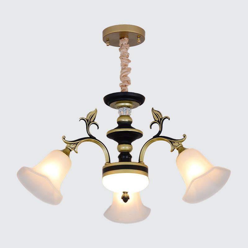 Bellflower Frosted White Glass Kroonluchter boerderij 3/6/12 Hoofden woonkamer hangende verlichtingsarmatuur in brons