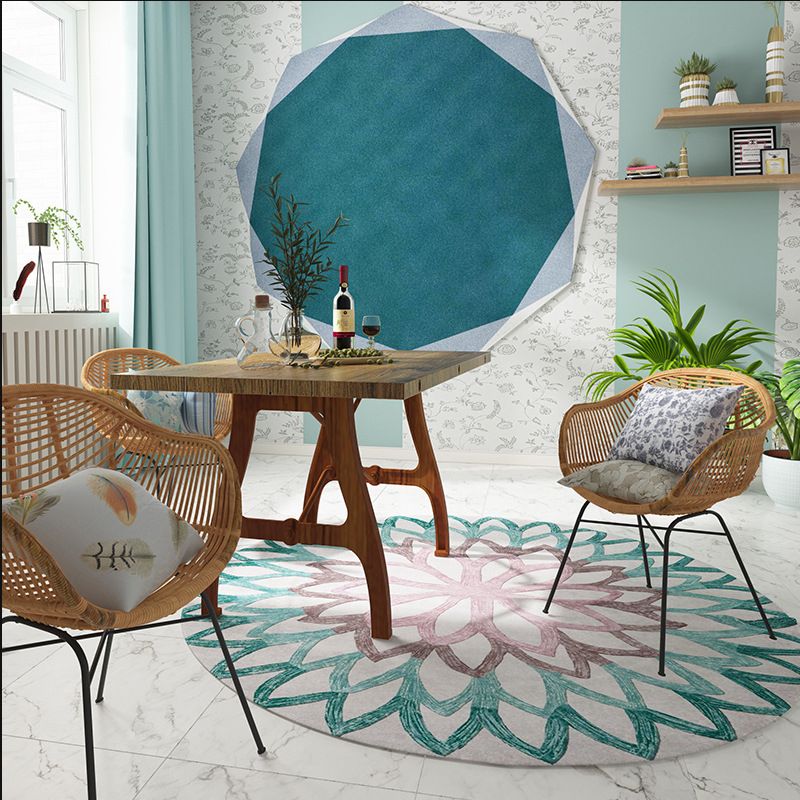 Orange Pattern Rug Polyester Traditional Rug Non-Slip Backing Rug for Living Room