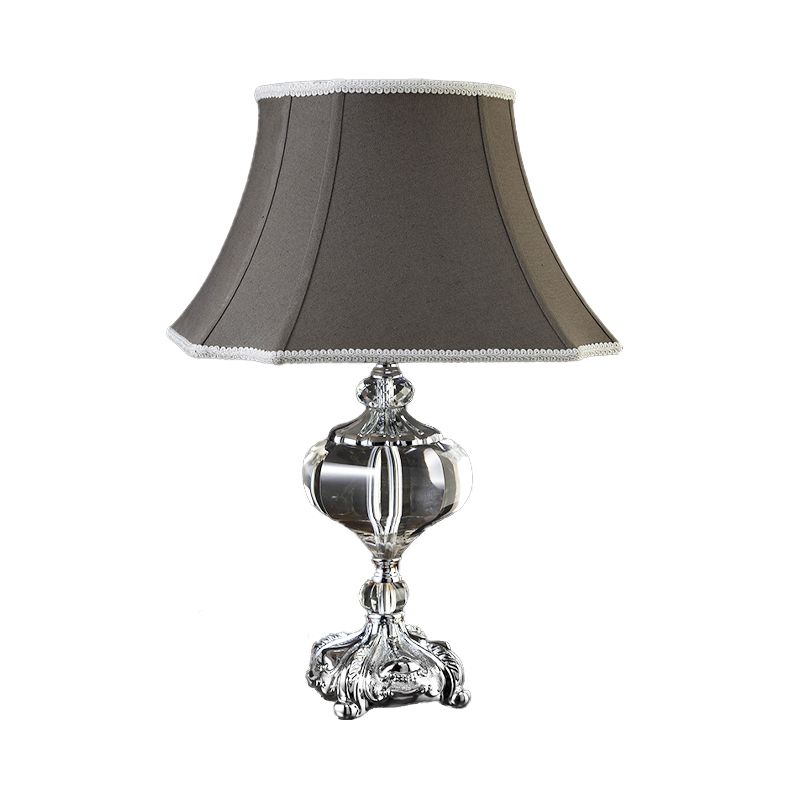 Contemporary 1 Bulb Table Light Grey Paneled Bell Small Desk Lamp with Fabric Shade