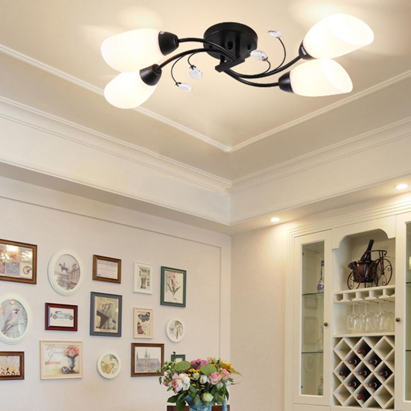 Black Flush Mounted Lamp Simple Style Glass Cone Ceiling Light Fixture