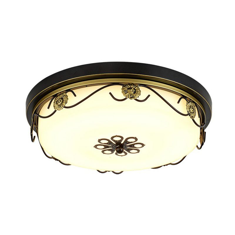 Rustico tamburo a forma di LED Flush Light Opal Glass Flush Plafoniera con fiore decorativo