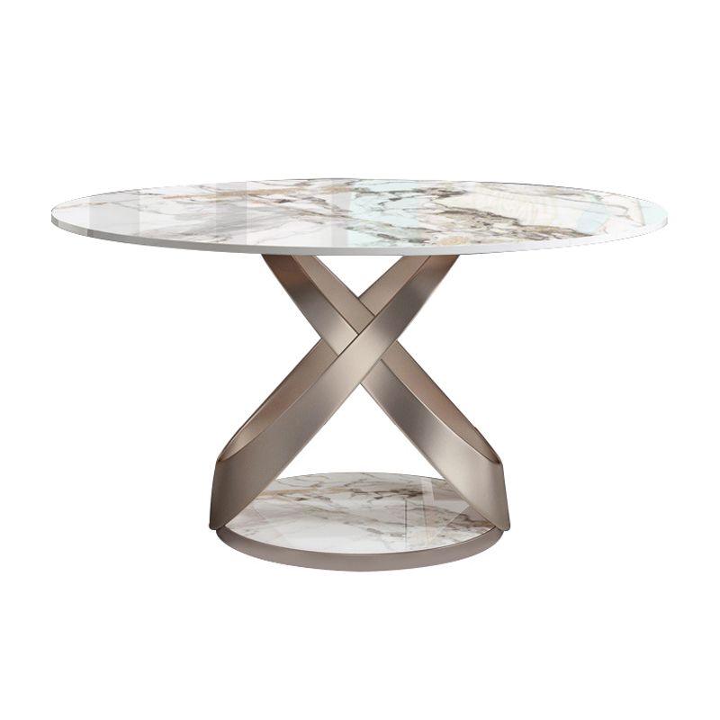 Glam Round Shape White Table Sintered Stone Standard Dining Table with Pedestal Base