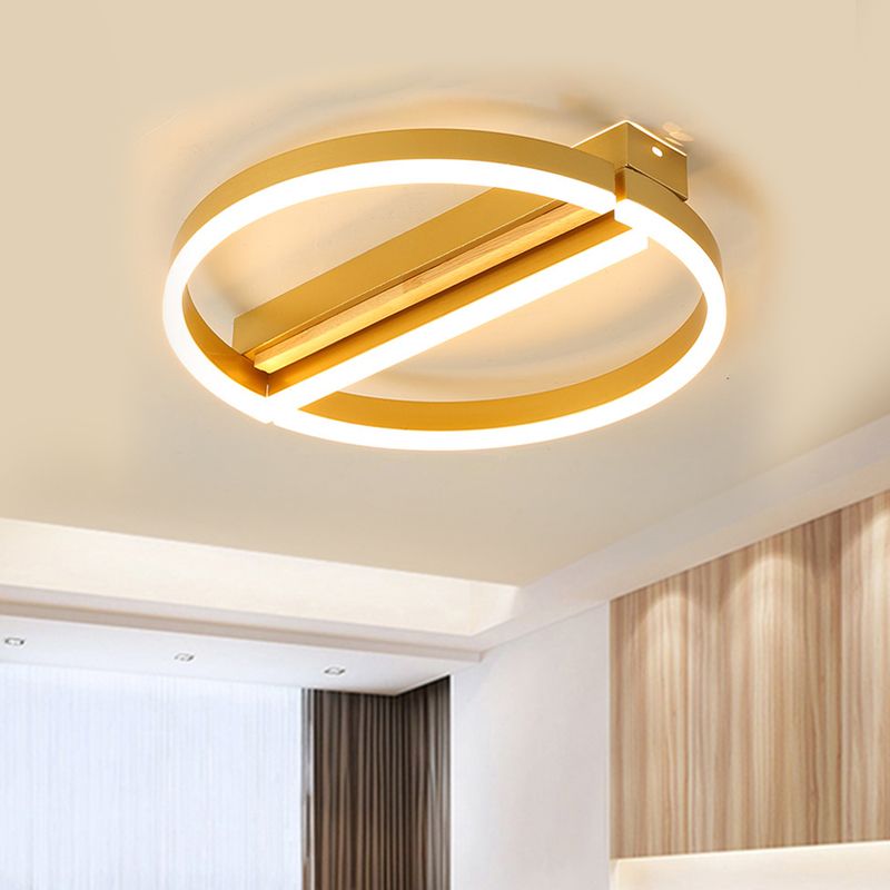16.5"/20.5" Wide Circle Semi Flush Mount Minimalism Metal LED Parlor Ceiling Fixture in Gold/Grey, Warm/White Light