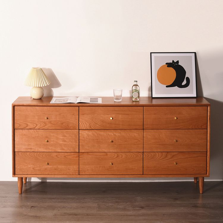 Contemporary Brown Solid Wood Buffet Table Storage Side Board with Drawers