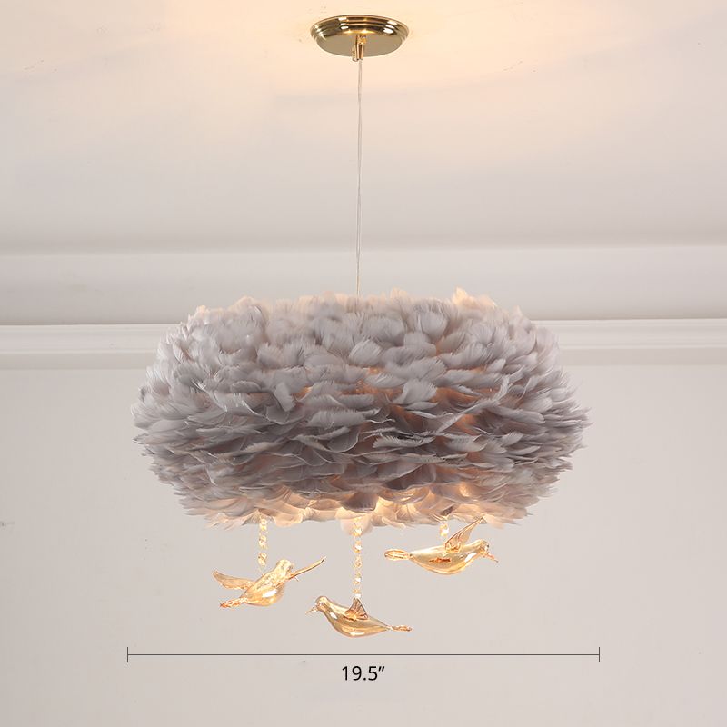 Feather Nest Shaped Chandelier Minimalism Pendant Light Fixture with Crystal Bird Decor