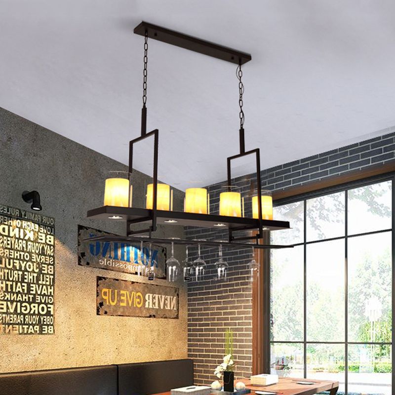 Black 3/5 Lights Island Light Fixture Traditional Clear Glass Cylindrical Pendant Lighting for Dining Room