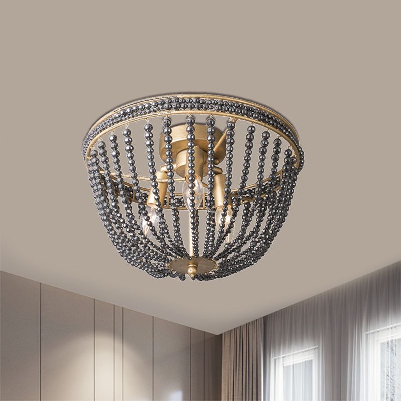 3 ampoules Semi Flush Minimaliste du salon Livrage de plafond avec un panier à cristal l'ombre en or