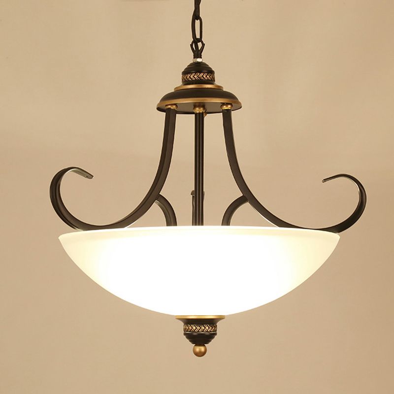 Black Bowl Ceiling Lighting Traditional Frosted Glass 3 Bulbs Dining Room Chandelier Light Fixture