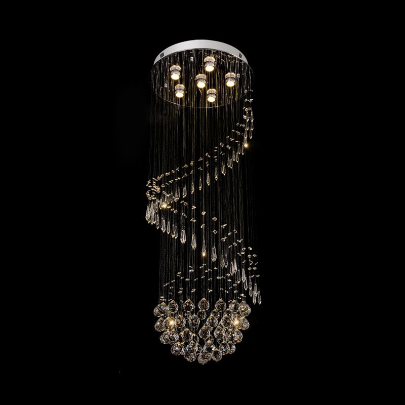 6 Heads Coiled Ceiling Mount Chandelier Contemporary Chrome Crystal Flushmount Light for Hall