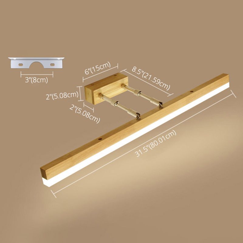 Nordic Minimalist Style Rectangular Vanity Lamp Solid Wood Single Vanity Light