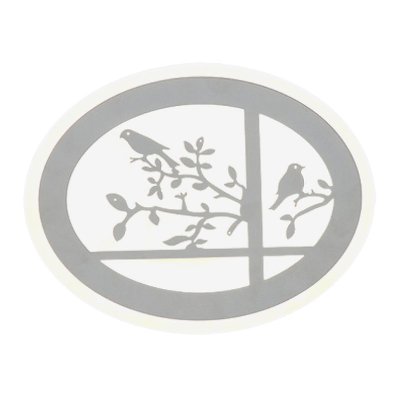 Circular Acrylic Bird and Branch Wall Lighting Asia Style LED White Wall Mural Lamp, White/Warm Light