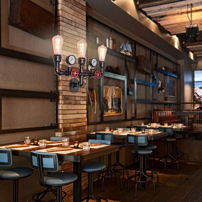 Rust Industrial Metal Wall Sconce Pipe Shape Wall Light for Living Room