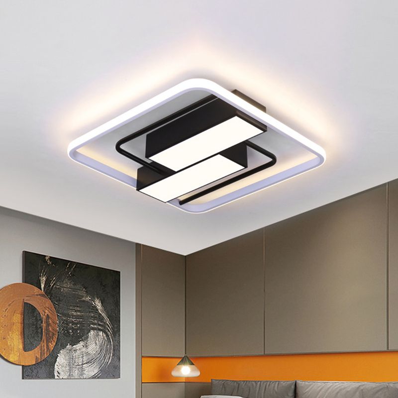 Acrylic Square and Rectangle Flush Light Modernist White and Black 18"/21.5" W LED Flush Mount in White/Warm/3 Color Light
