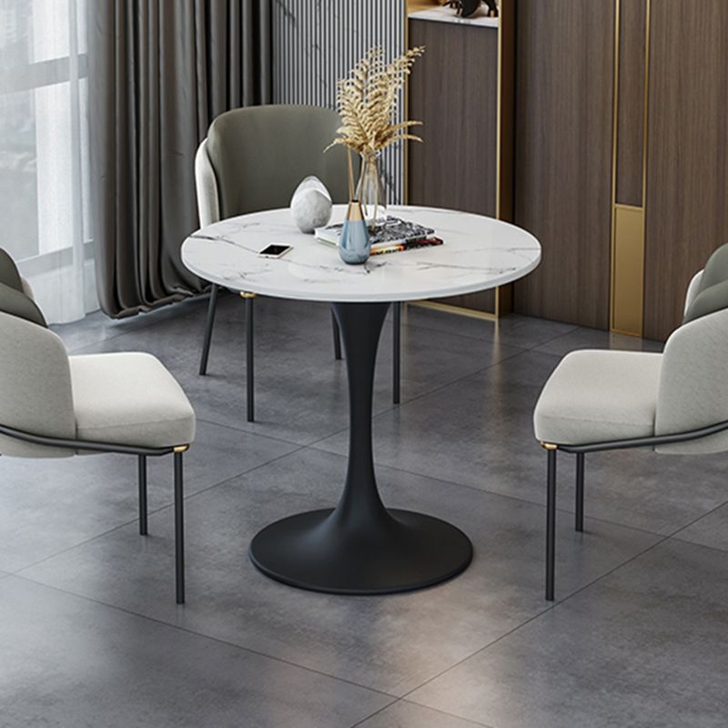 Ronde Tulponderstel Moderne Eettafel Wittint Vaste Tafel van Gesinterde Steen