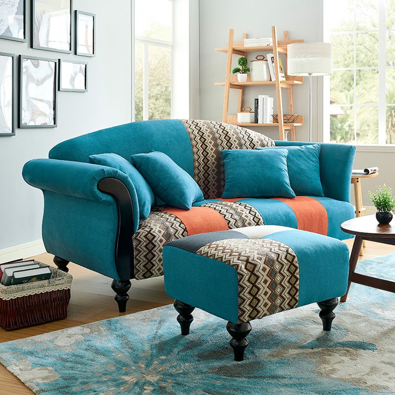 Linen Country Curved Sofa Rolled Arm 31"W Camel Back Sofa for Living Room