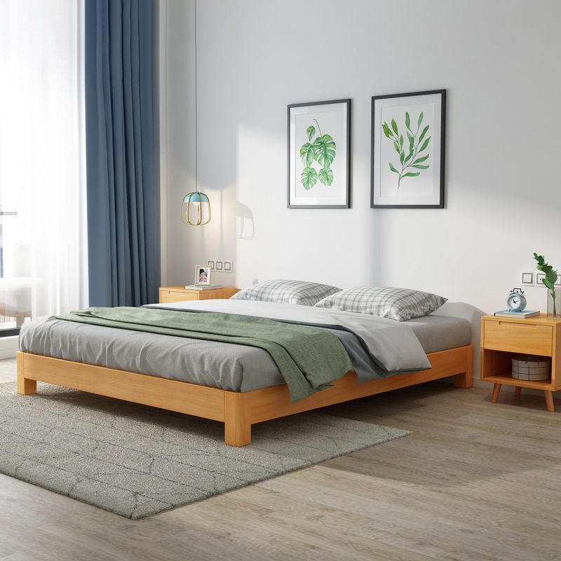 Modern Natural Wood Panel Bed Minimalist Low Profile Rectangular Bed