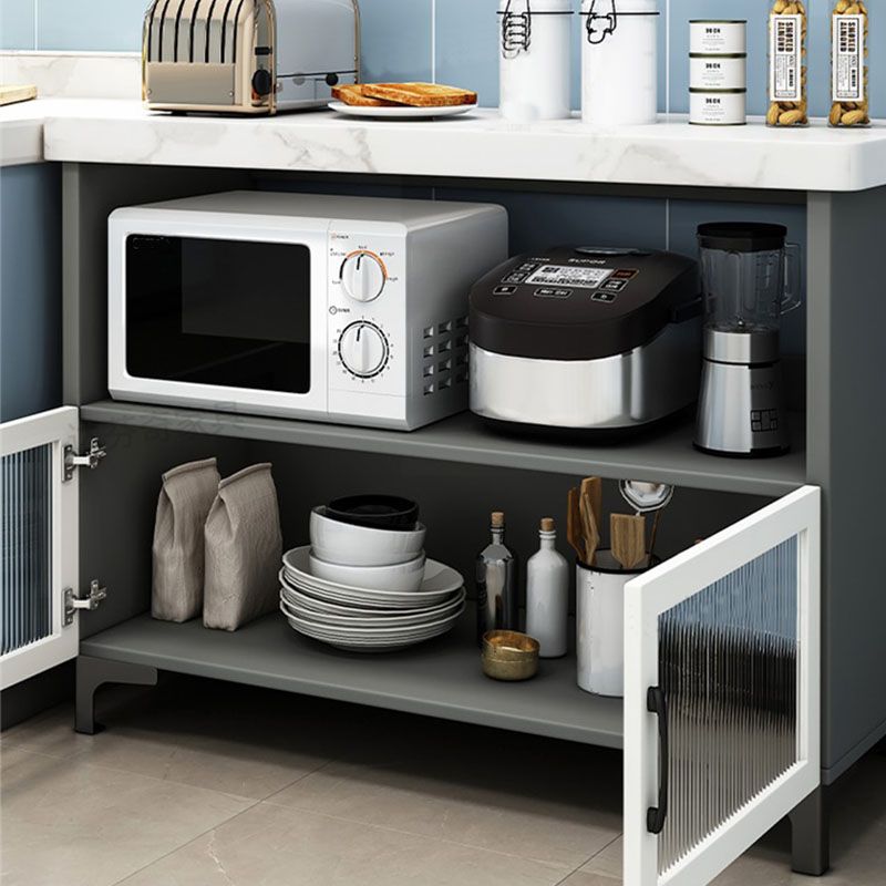 Modern Style Sideboard White and Grey Wooden Dining Server with 2 Doors