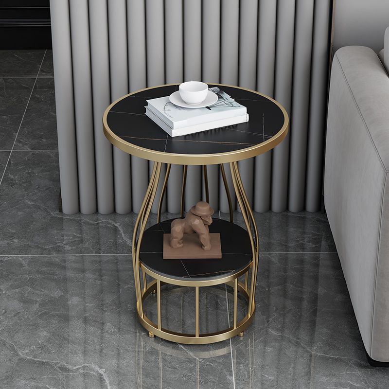 Contemporary Stone Top End Table Dia 19.69" Frame Shelf Included Side Table