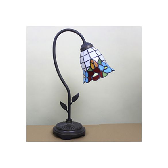 Blue/Red/Yellow Cone/Bell Shade Table Lamp Tiffany Stylish 1 Light Stainless Glass Table Lighting with Curved Arm