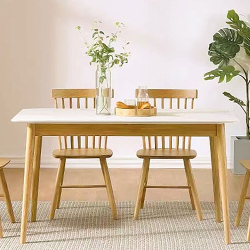 Modern Sintered Stone Top White Dining Table Rectangle Standard Dining Table with 4 Legs Base