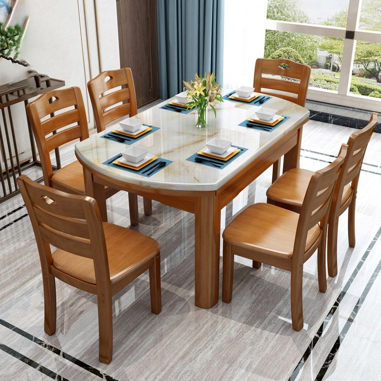 Modern Stone Round Dining Table Rubber Wood Legs for Dining Room
