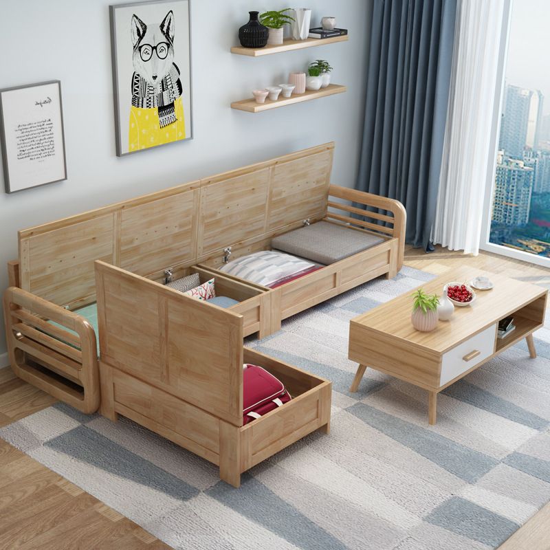 Nordic Settee Cushions Sectional Square Arm Fabric Seating for Living Room