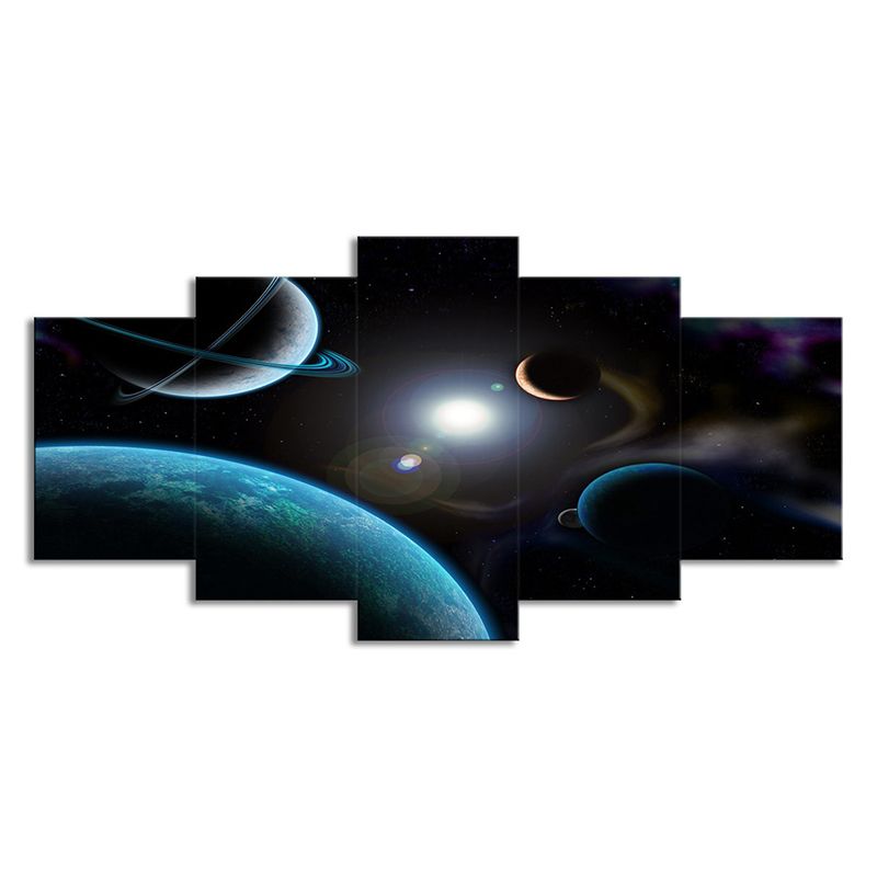 Dark Blue Planets Canvas Print Cosmos Sci-Fi Multi-Piece Wall Art for Living Room