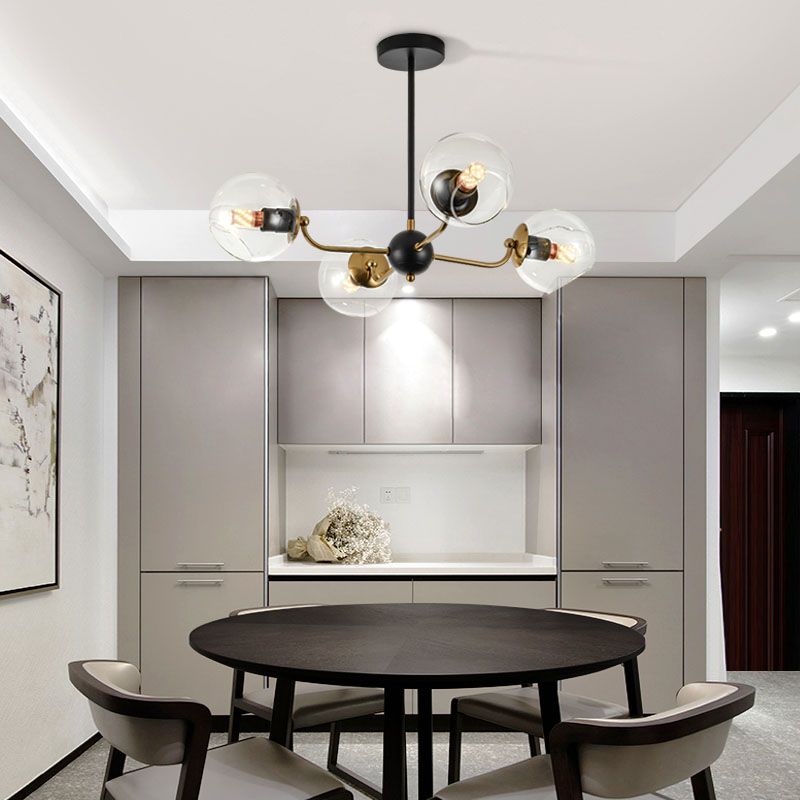 Eenvoud Kroonluchter Lichte bevestiging met bolvormige glazen schaduw metalen hangende plafondlampen