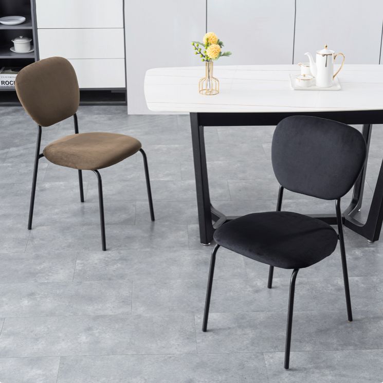 Chaise d'appoint rembourrée sans accoudoirs, chaises de salle à manger à dossier ouvert avec pieds en métal noir