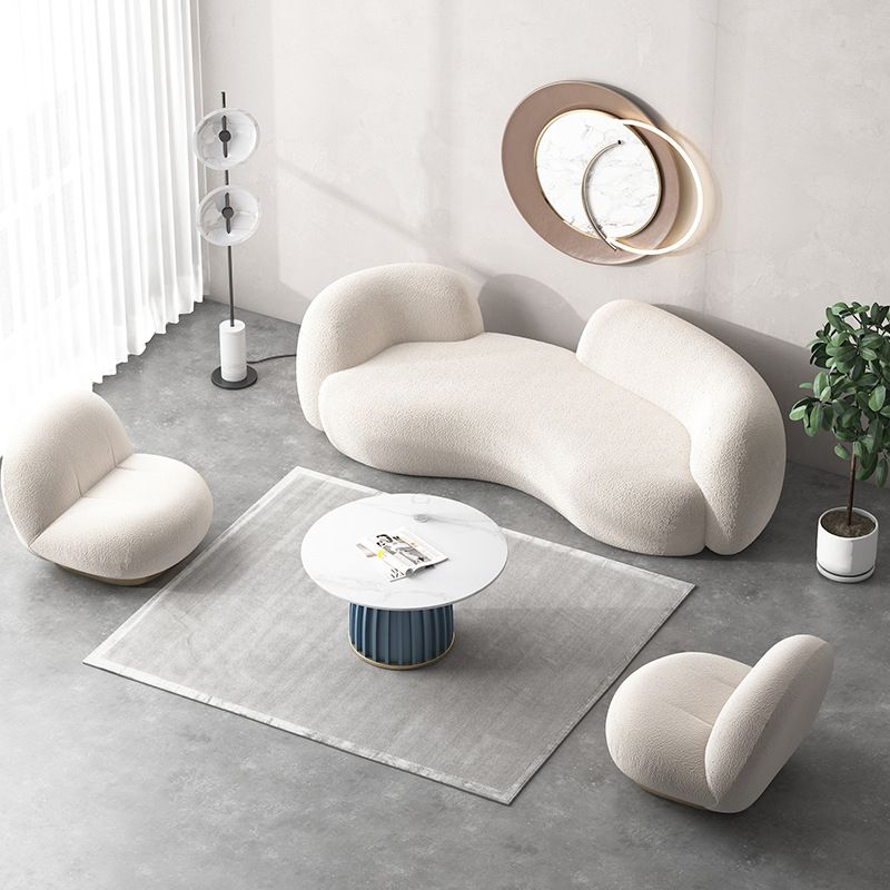Beige Recessed Arm Curved Sofa Wool Contemporary Sofa for Apartment