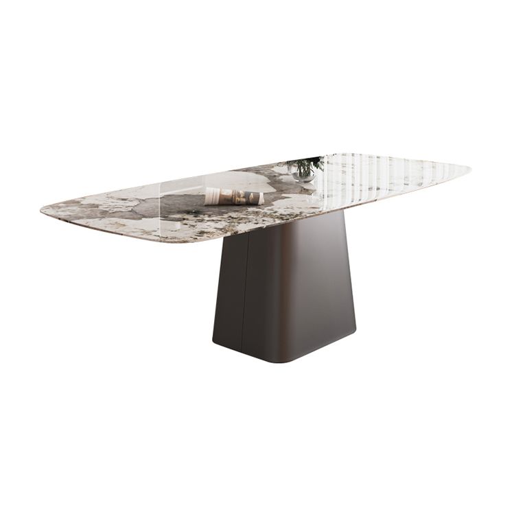 Modern Sintered Stone Table Set of 5/7 with Rectangle Table Dining Set with Orange PU Leather Chairs