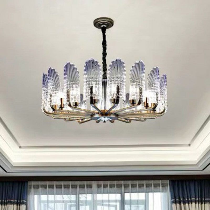 Peacock Feather Dining Room Ceiling Lighting Clear Crystal 12 Heads Modern Chandelier Light in Blue