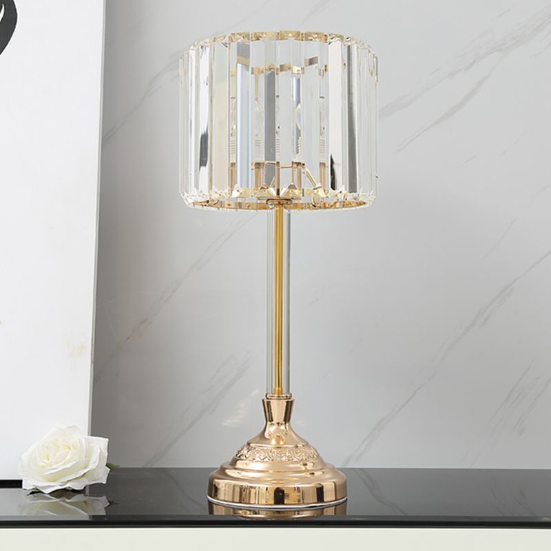 1 Luz de mesa de bulbo con tono de tambor Cristal transparente Lámpara de mesita de noche moderna en champán, 10 "/8" W
