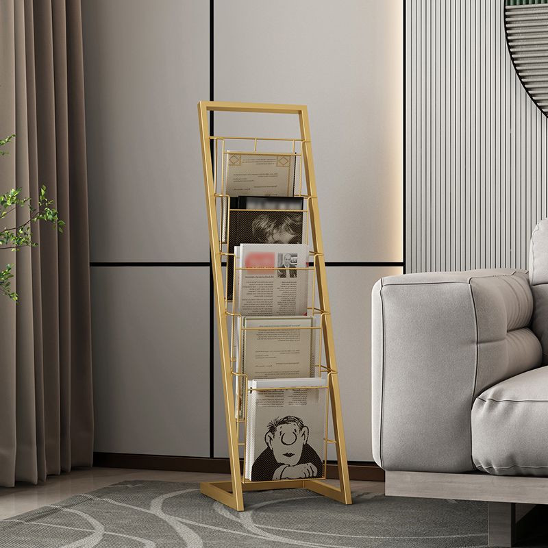 Closed Back Ladder Bookcase Glam Style Metal Book Shelf for Home Office