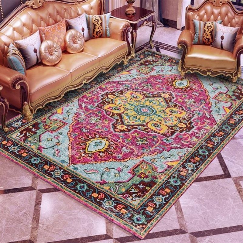 Traditional Home Decoration Area Rug Ethnic Print Carpet Polyester Pet Friendly Indoor Carpet