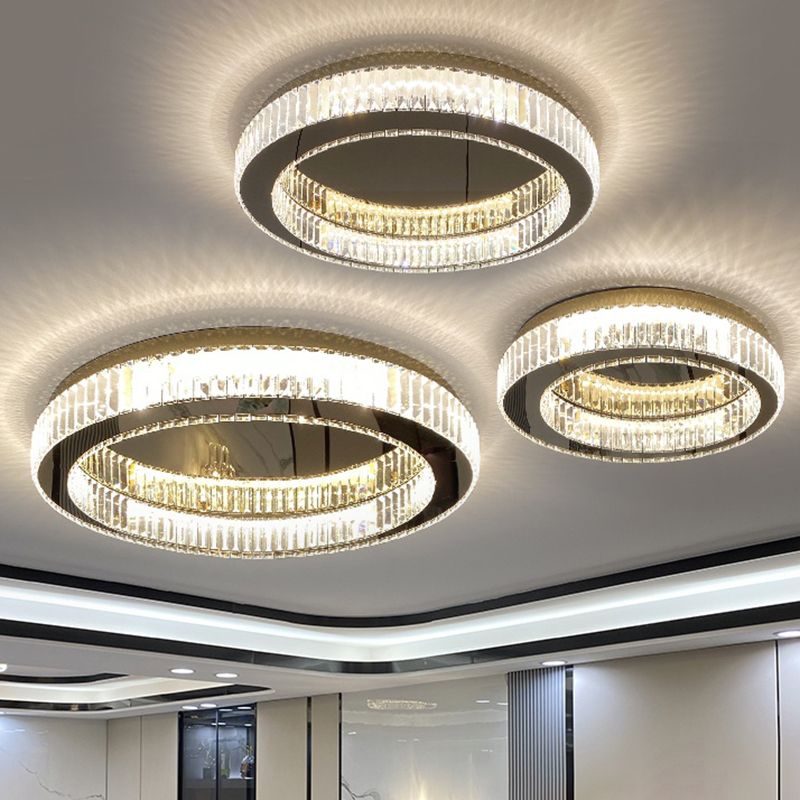 Living Room K9 Crystal Flush Mount Light Fixture Contemporary Cylinder Flush Light Fixture