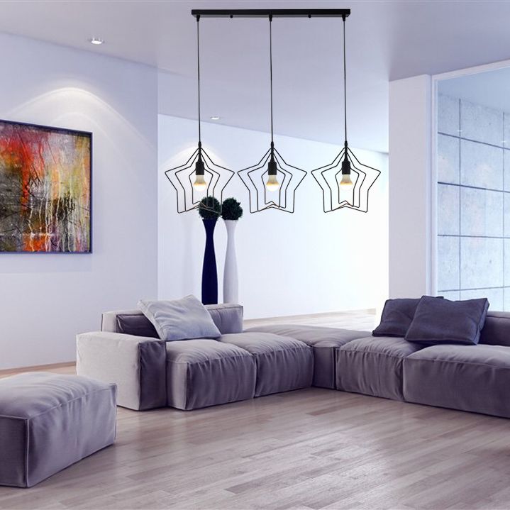 Metal 1 Light Pendant Light Nordic Simple Star Cage Hanging Lamp for Living Room