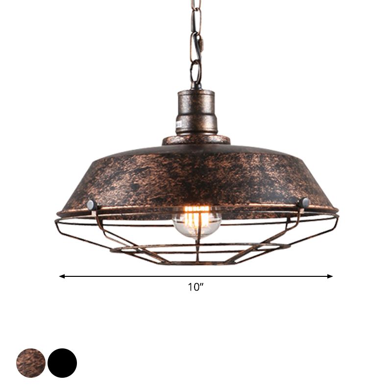 10"/14"/18" W Single Pendant Light Kit Factory Barn Iron Hanging Lamp with Tapered Cage in Black/Rust